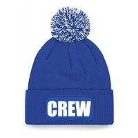 Crew muts/beanie met pompon - onesize - unisex - blauw