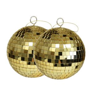 Grote discobal kerstballen - 2x - goud - 15 cm - kunststof