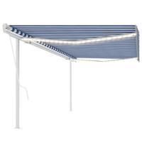 Luifel automatisch met LED en windsensor 5x3 m blauw en wit