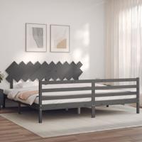 Bedframe met hoofdbord massief hout grijs 200x200 cm