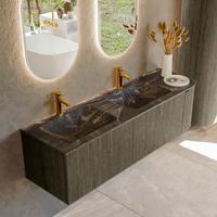 Badmeubel Mondiaz Kurve-Dlux | 155 cm cm | Meubelkleur Shadow | Wastafelkleur Lava | Solid surface | Dubbel / Links spoelbak | 2 kraangaten