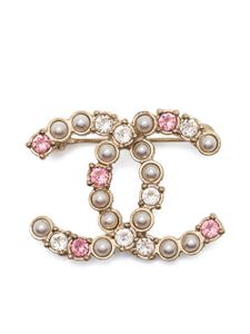 CHANEL Pre-Owned broche CC à fausses perles en cristal (années 2000) - Or