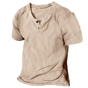 Voor heren Zomer overhemd Normaal shirt Strand hemd T-shirt Henley-shirt Effen V-hals Casual Dagelijks Korte mouw Kleding Modieus Comfortabel Lightinthebox