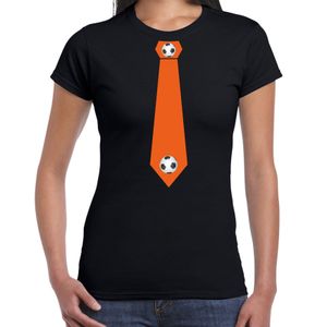 Zwart t-shirt oranje voetbal stropdas voor dames - Holland / Nederland supporter shirt EK/ WK