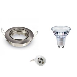 LED Spot Set - GU10 Fitting - Inbouw Rond - Mat Chroom - Kantelbaar Ø82mm - Philips - MASTER 927 36D VLE - 3.7W - Warm