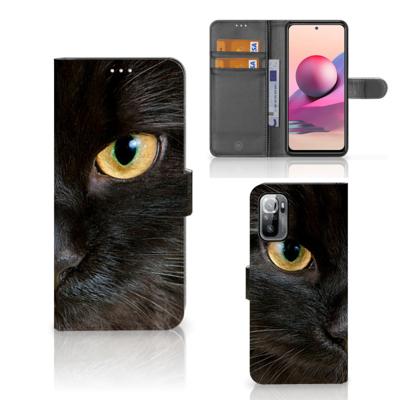 Xiaomi Redmi Note 10/10T 5G | Poco M3 Pro | Telefoonhoesje | Met pasjeshouder | Zwarte Kat