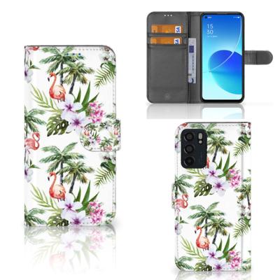 OPPO Reno6 5G | Telefoonhoesje | Met pasjeshouder | Flamingo Palms