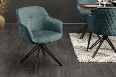Draaibare design stoel EUPHORIA petrol fluweel met armleuning metalen frame zwart - 40999