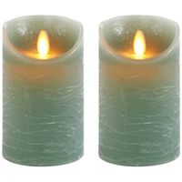 2x LED kaarsen/stompkaarsen jade groen met dansvlam 12,5 cm - LED kaarsen