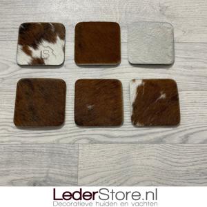 Koeienhuid onderzetters normandier zwart wit bruin 10x10cm