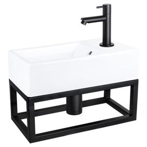 Differnz Force fonteinset keramiek - kraan recht - met handdoekrek - 40 x 22 x 11.5 cm - mat zwart