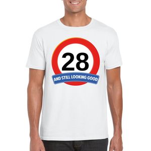 Verkeersbord 28 jaar t-shirt wit heren