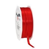 Cadeaulint/sierlint Satijn - 0.6 cm x 50 meter - Rood - cadeaus inpakken - decoratie - thumbnail