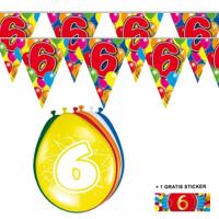 Shoppartners 6 jaar versiering set - kamer - 2x vlaggenlijnen - 8x ballonnen - gratis sticker