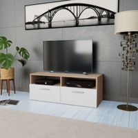 Tv-meubel 95x35x36 cm spaanplaat eikenkleurig en wit - thumbnail