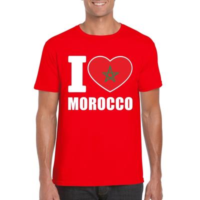 Rood I love Marokko - supporters fans - t-shirt - heren - met vlag