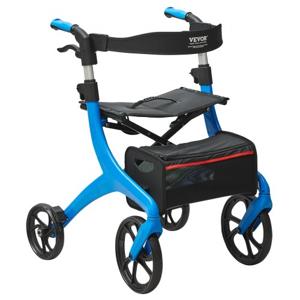 VEVOR opvouwbare rollator voor senioren, lichtgewicht aluminium rollator met stoel en verstelbare handgreep, 4-wielige outdoor mobiliteitsrollator met opbergtas, laadvermogen 136 kg, blauw