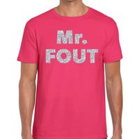 Mr. Fout zilveren glitter tekst t-shirt roze heren