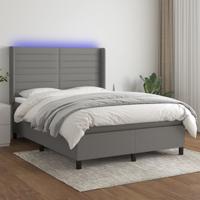 Boxspring met matras en LED stof donkergrijs 140x190 cm