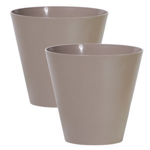 Set van 2x stuks plantenpotten/bloempotten kunststof dia 25 cm en hoogte 23 cm taupe/beige