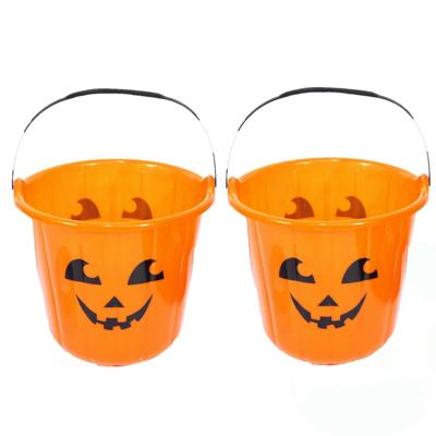 Henbrandt Pompoen snoepemmer - 10x - oranje - 16 x 18 cm - kunststof - handvat - Halloween