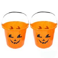 Henbrandt Pompoen snoepemmer - 10x - oranje - 16 x 18 cm - kunststof - handvat - Halloween