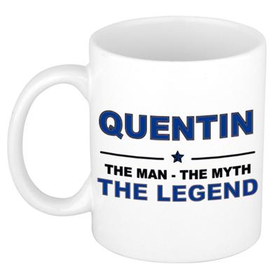 Quentin cadeau mok - man myth legend - naam koffiemok / beker - wit en blauw - 300 ml