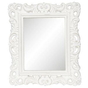 Clayre & Eef Spiegel 31x36 cm Wit Kunstleer Rechthoek Grote Spiegel Wand spiegel Muur spiegel Wit Grote Spiegel Wand