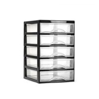 Plasticforte Ladeblokje/bureau organizer 5x lades - zwart/transparant - L18 x B21 x H28 cm - plastic - Ladeblok - thumbnail