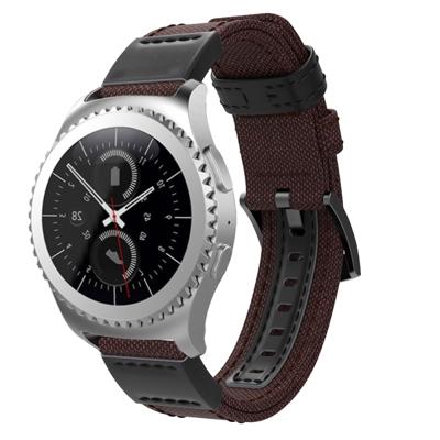 Canvas en lederen polsband horlogeband voor Samsung Gear S2/Galaxy actieve 42mm polsband grootte: 135 + 96mm (bruin)