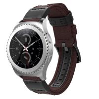 Canvas en lederen polsband horlogeband voor Samsung Gear S2/Galaxy actieve 42mm polsband grootte: 135 + 96mm (bruin)