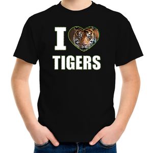 I love tigers t-shirt met dieren foto van een tijger zwart voor kinderen XL (158-164)  -