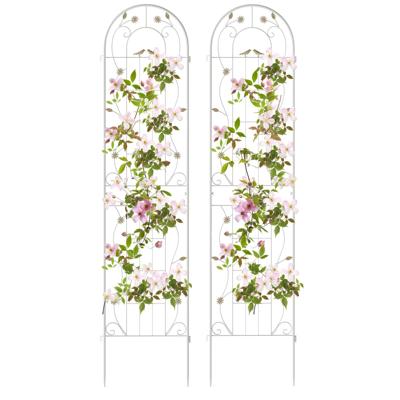 220 x 50 cm 2-Delige Set Metalen Klimrekken om te Steken Decoratieve Tuinhekken Vrijstaande Klimhulp - Wit