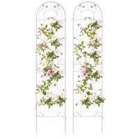 220 x 50 cm 2-Delige Set Metalen Klimrekken om te Steken Decoratieve Tuinhekken Vrijstaande Klimhulp - Wit