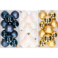 36x stuks kunststof kerstballen mix van donkerblauw, parelmoer wit en goud 6 cm - Kerstbal - thumbnail