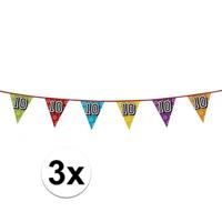 Boland Vlaggenlijn 10 jaar - 3x - multicolor - glitters - 8 meter - kunststof - vlaggetjes