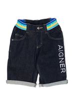 Aigner Kids short en jean à logo brodé - Bleu