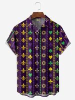 Mardi Gras Chest Pocket Short Sleeve Casual Shirt - thumbnail