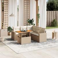 6-delige Loungeset met kussens poly rattan beige