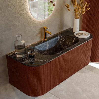 Badmeubel Mondiaz Kurve-Dlux | 120 cm cm | Meubelkleur Ruby | Wastafelkleur Lava | Solid surface | Wasbak midden spoelbak | 1 kraangat