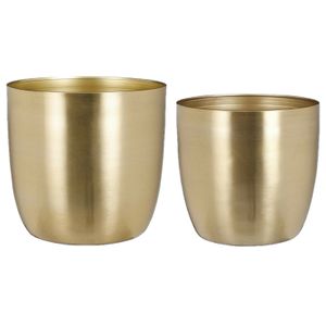 Plantenpot/bloempotten set - 2x stuks - metaal - goud - D20 en D22 cm