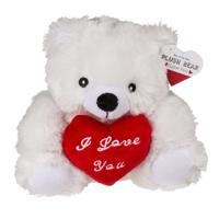 Knuffelbeertje met hart - wit - pluche - 22 cm - valentijnsdag