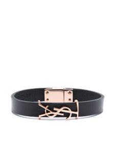 Saint Laurent bracelet en cuir à plaque logo - Noir