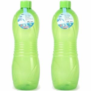 Drinkfles/waterfles/bidon - 2x - 1500 ml - transparant/groen - kunststof