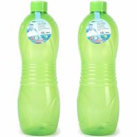 Drinkfles/waterfles/bidon - 2x - 1500 ml - transparant/groen - kunststof