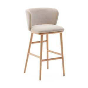 Kave Home Ciselia barkruk H65 hout beige chenille