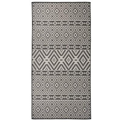 VidaXL Buitenkleed met patroon platgeweven 100x200 cm zwart