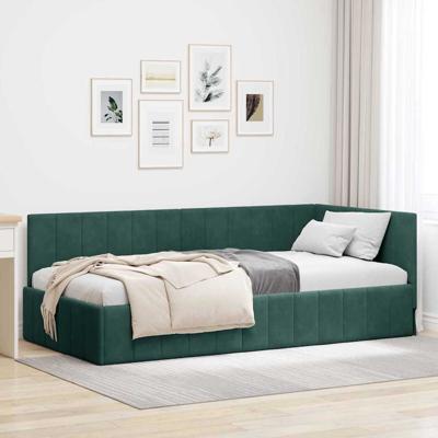 Hoekbedframe met hoofdeinde Donkergroen 90 x 200 cm Fluweel