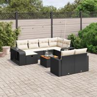 11-delige Loungeset met kussens poly rattan zwart
