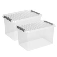 Sunware opslagbox - 2x stuks - met deksel - kunststof - 62 liter - 60 x 40 x 34 cm - opslagdoos